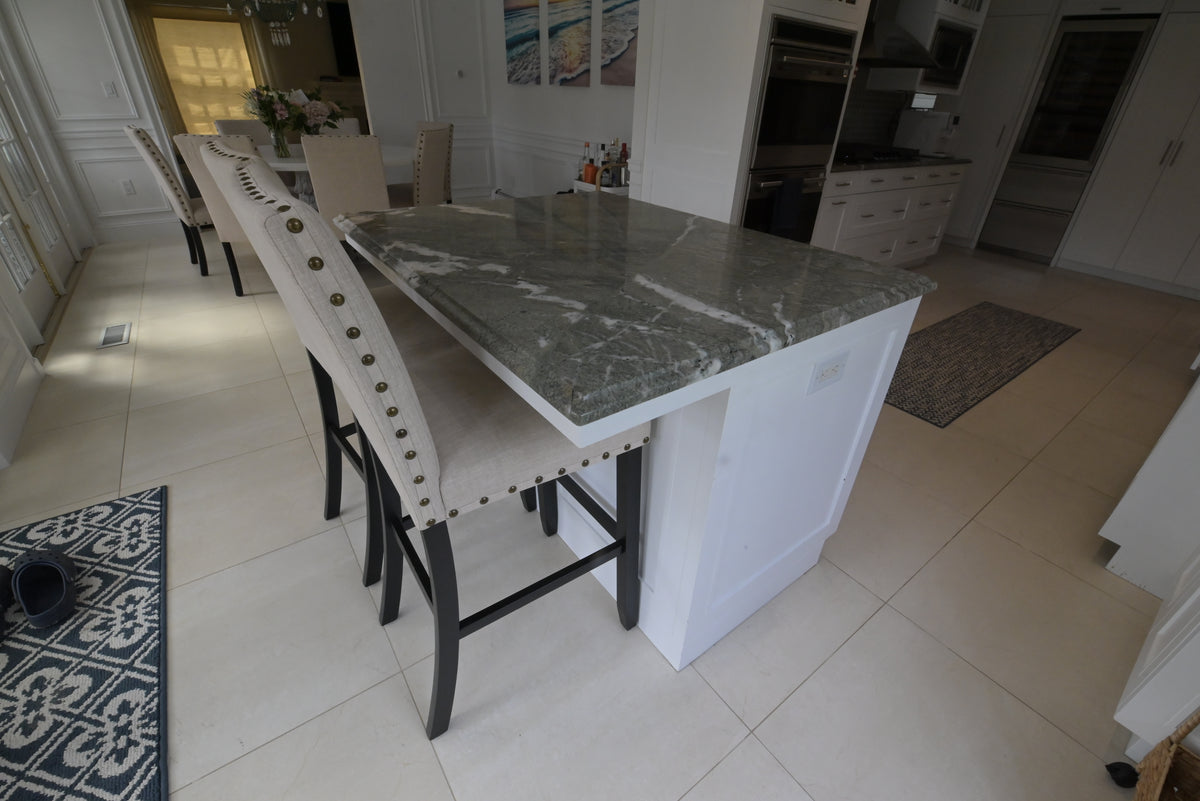 "The Roxbury" Transitional White Kitchen with Island & Sub-Zero Refrigerator