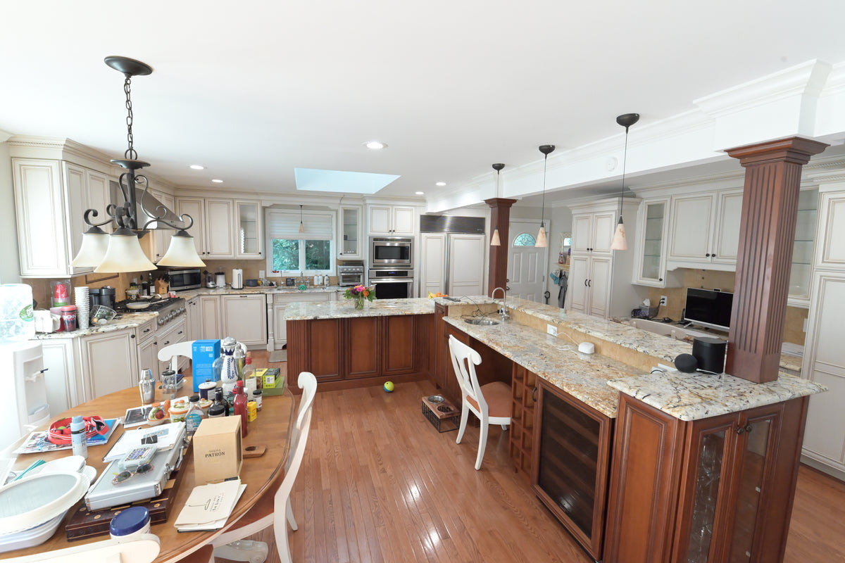 "The Chester" Traditional White Kitchen with Island, Desk Area & Appliances
