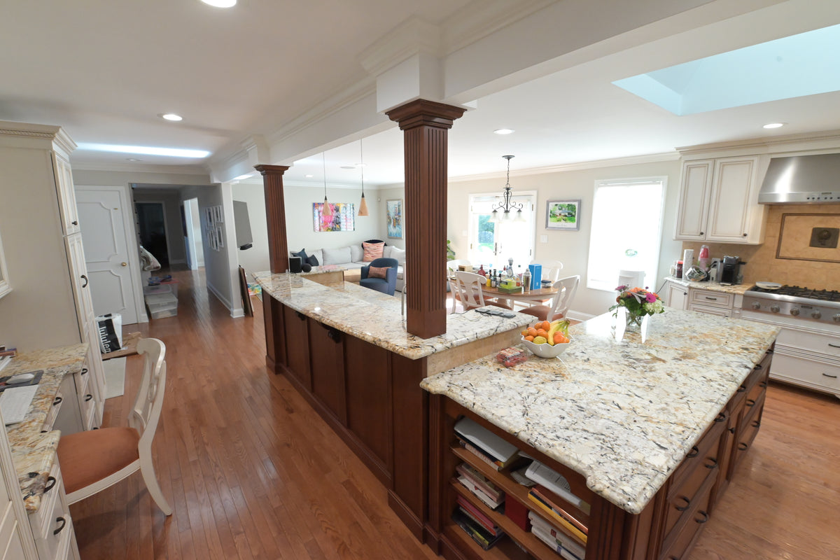 "The Chester" Traditional White Kitchen with Island, Desk Area & Appliances