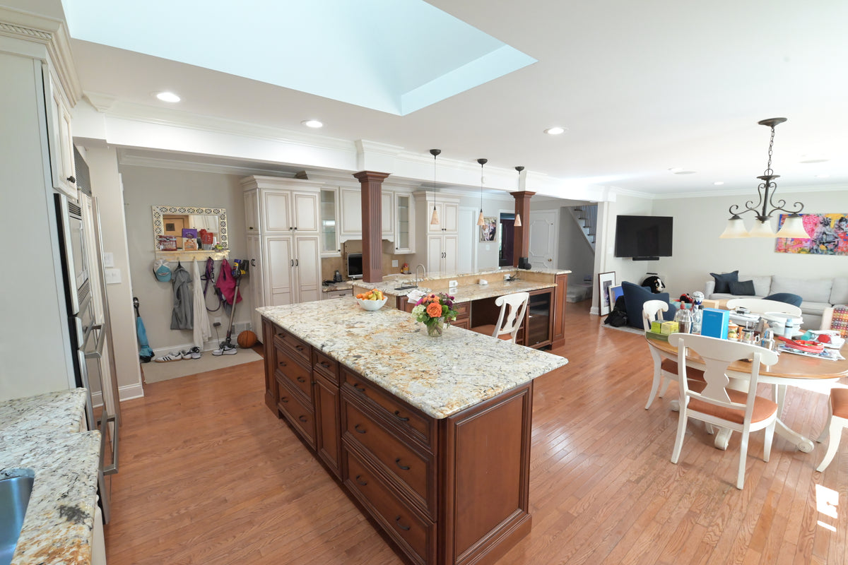 "The Chester" Traditional White Kitchen with Island, Desk Area & Appliances
