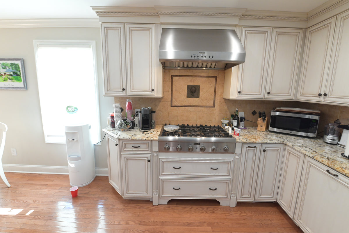 "The Chester" Traditional White Kitchen with Island, Desk Area & Appliances