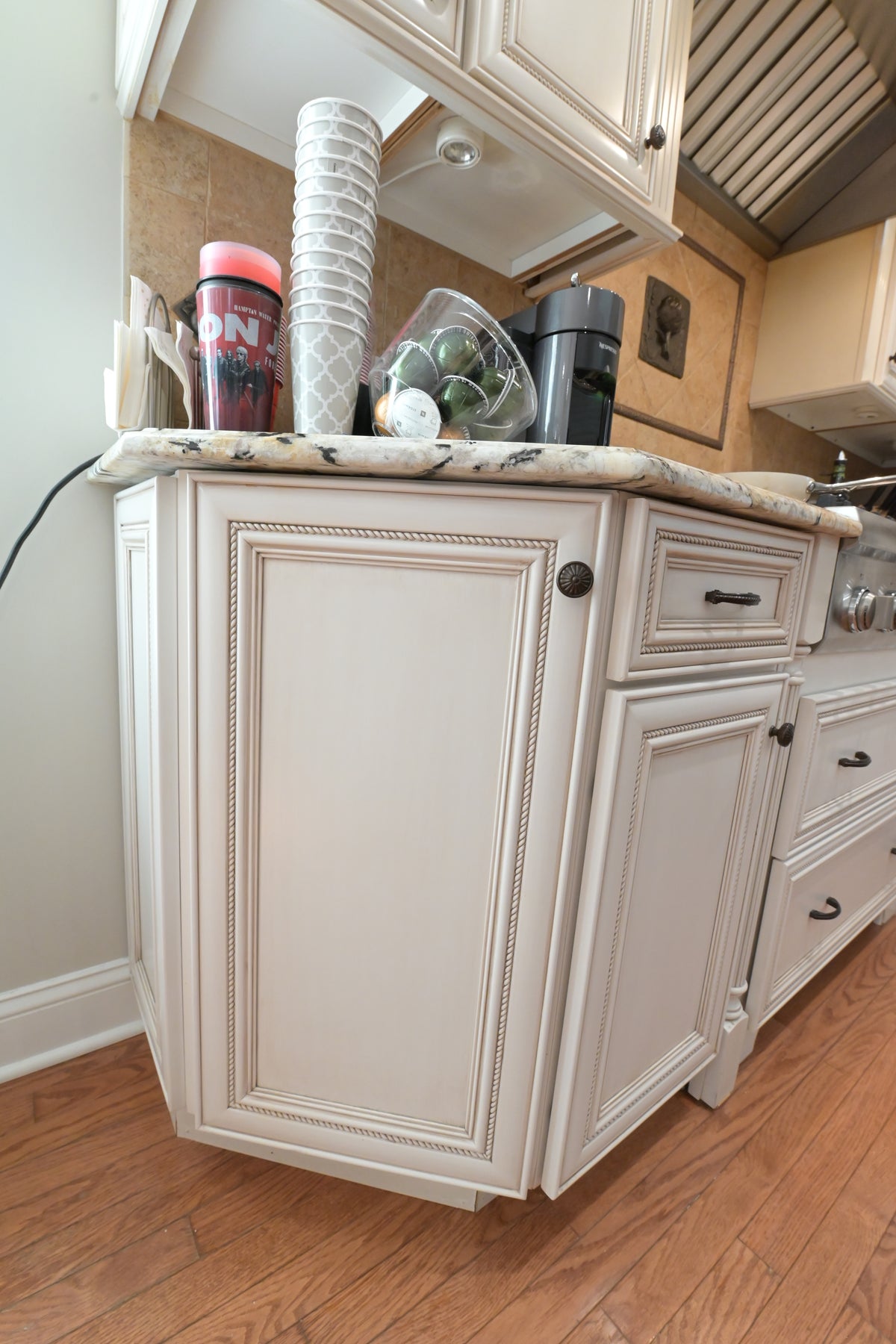 "The Chester" Traditional White Kitchen with Island, Desk Area & Appliances