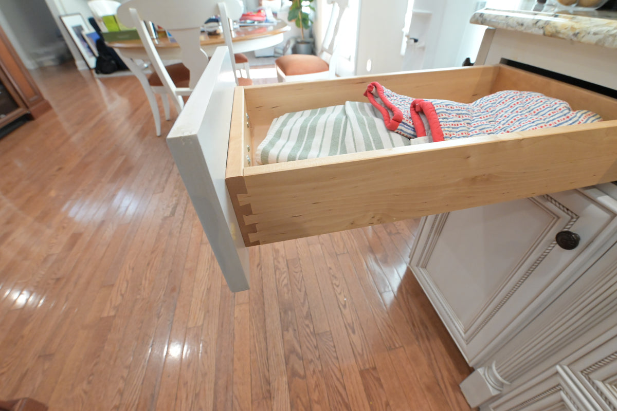 "The Chester" Traditional White Kitchen with Island, Desk Area & Appliances