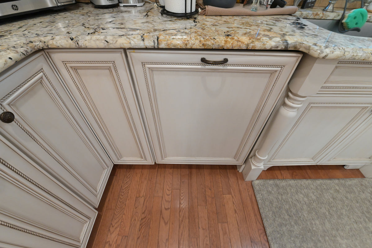 "The Chester" Traditional White Kitchen with Island, Desk Area & Appliances