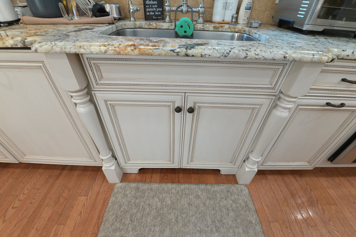 "The Chester" Traditional White Kitchen with Island, Desk Area & Appliances