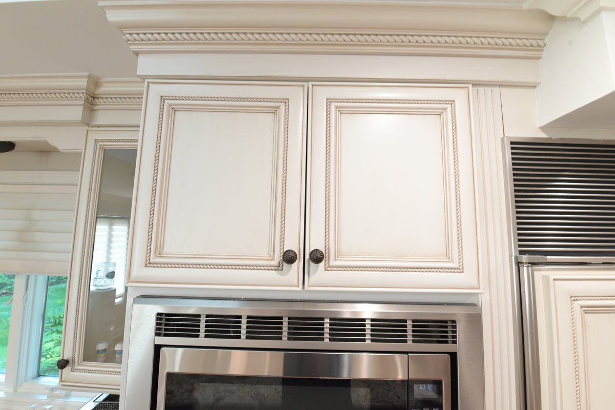 "The Chester" Traditional White Kitchen with Island, Desk Area & Appliances