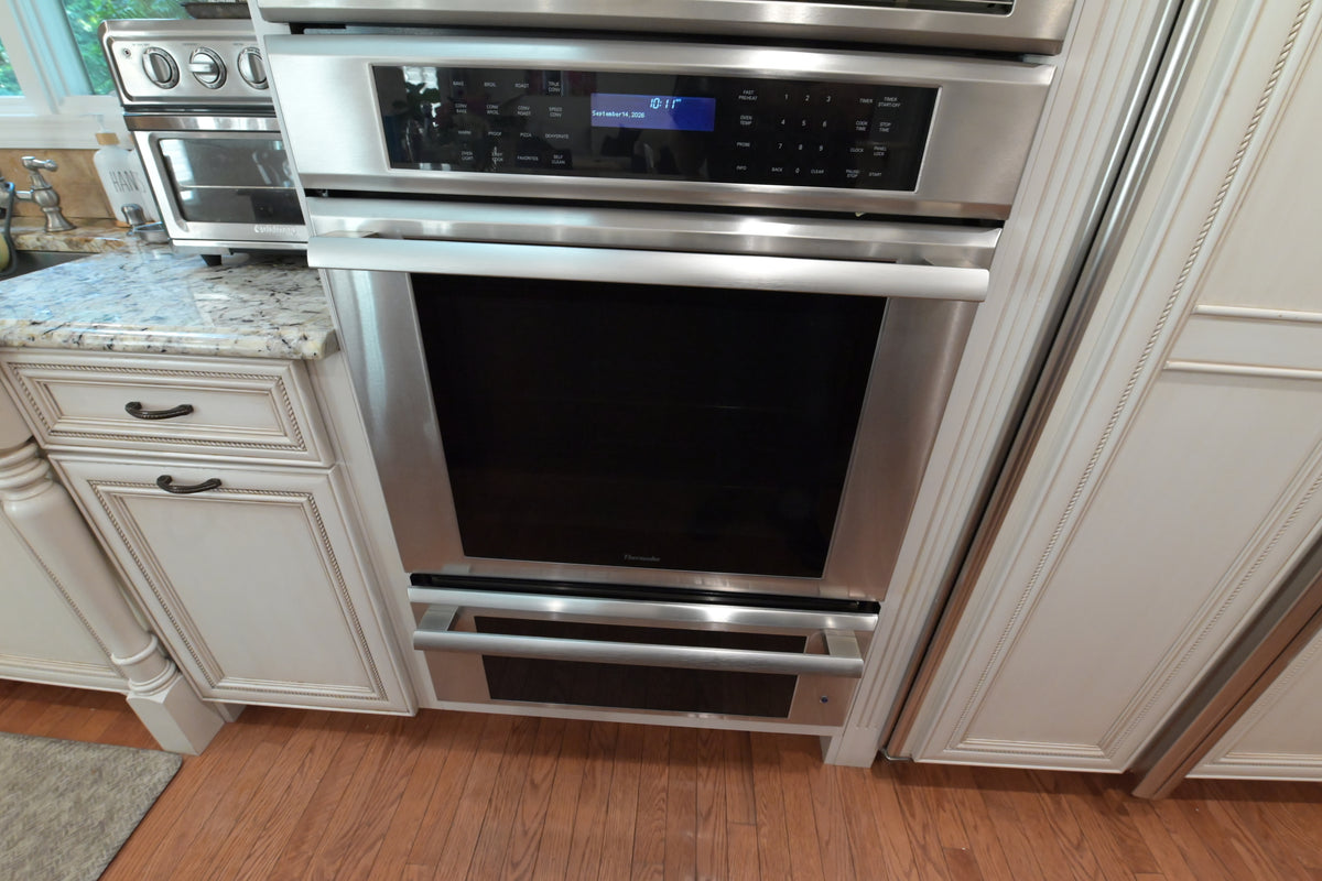 "The Chester" Traditional White Kitchen with Island, Desk Area & Appliances