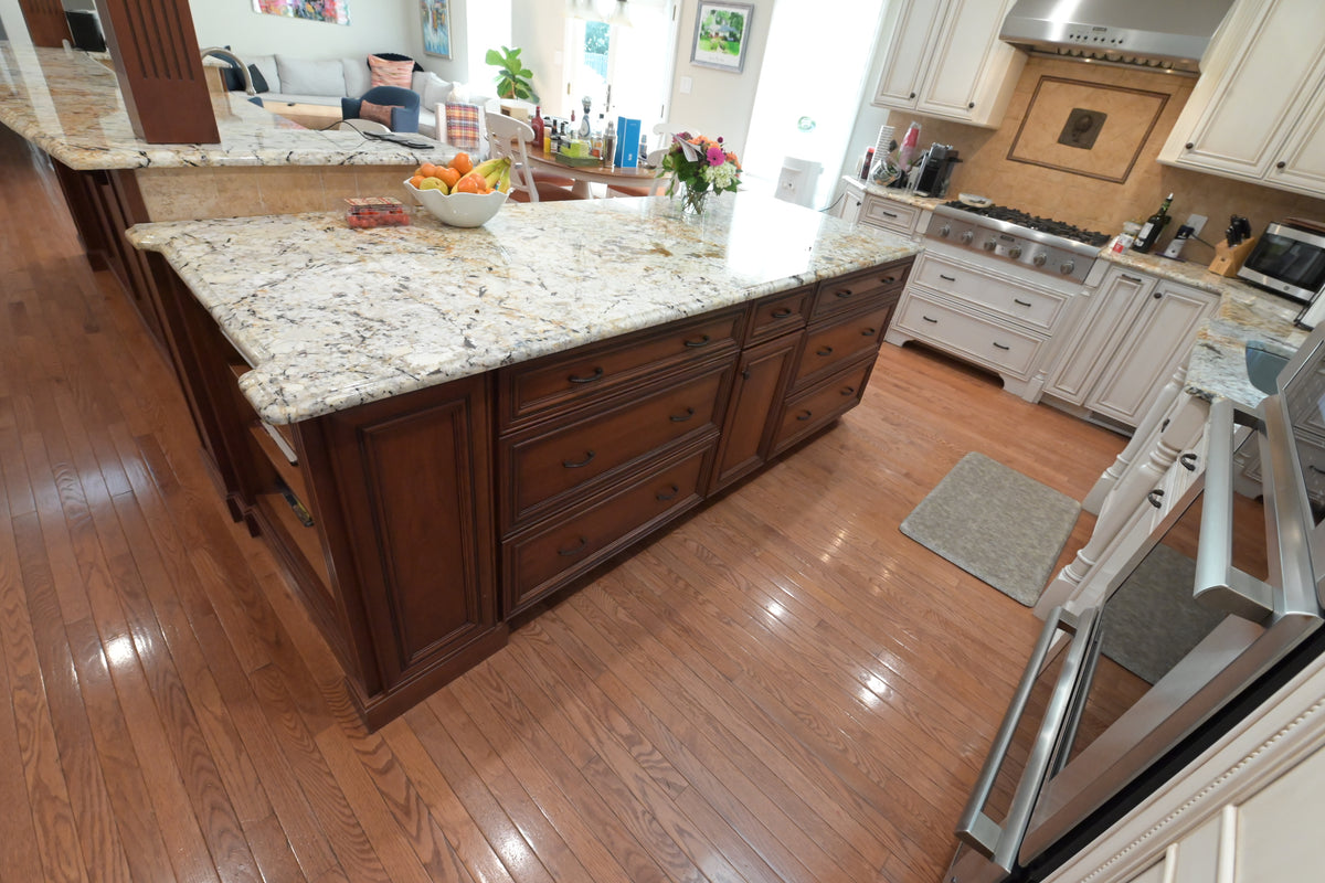 "The Chester" Traditional White Kitchen with Island, Desk Area & Appliances