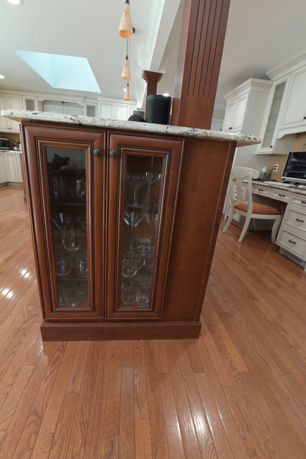 "The Chester" Traditional White Kitchen with Island, Desk Area & Appliances