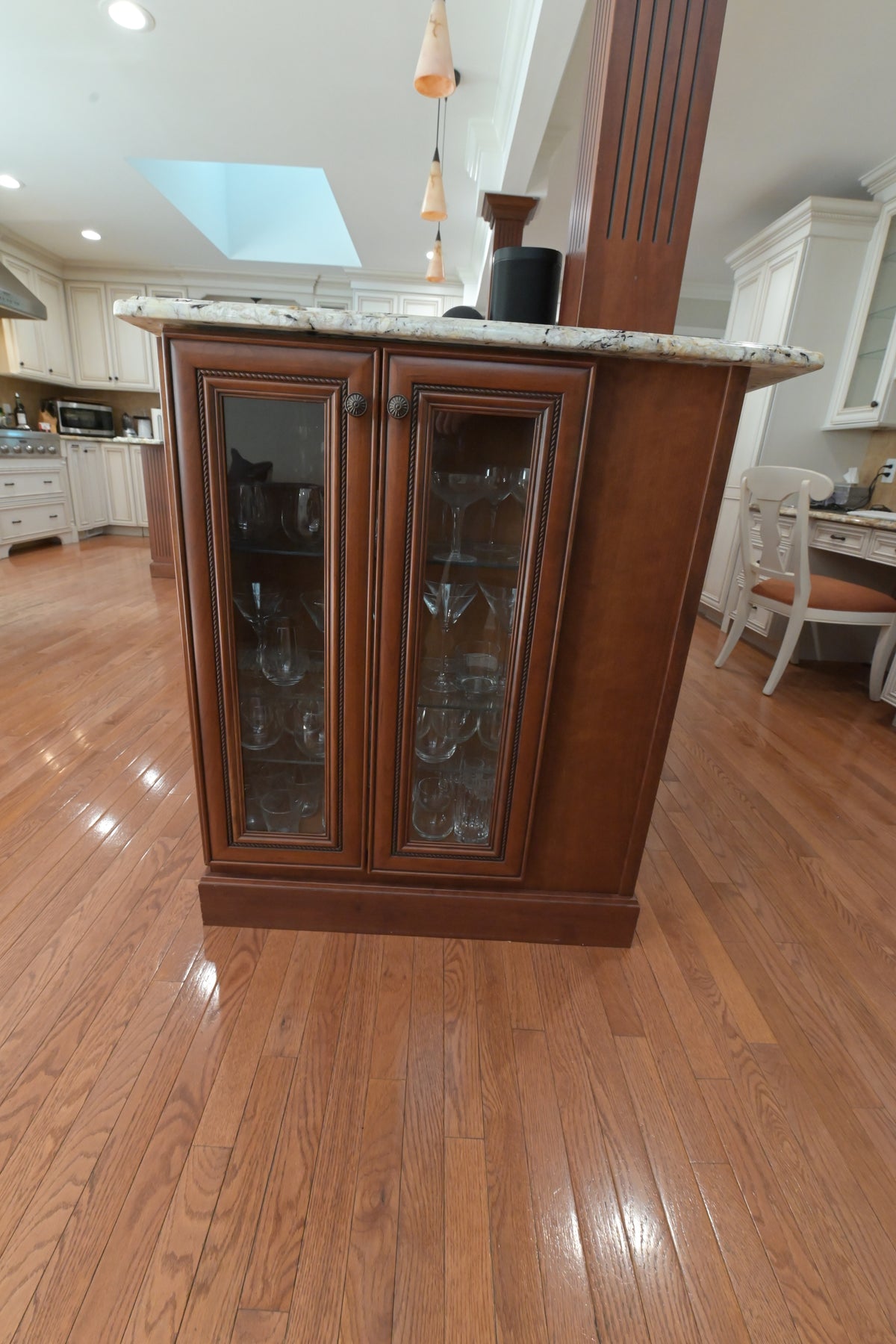 "The Chester" Traditional White Kitchen with Island, Desk Area & Appliances