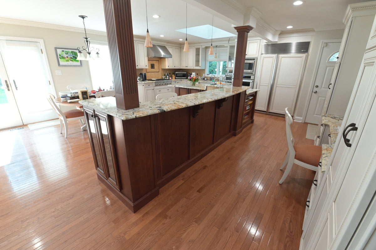 "The Chester" Traditional White Kitchen with Island, Desk Area & Appliances
