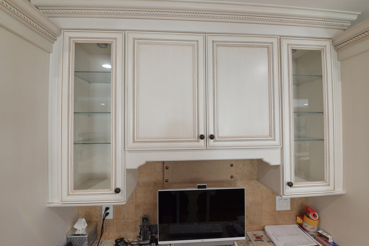 "The Chester" Traditional White Kitchen with Island, Desk Area & Appliances