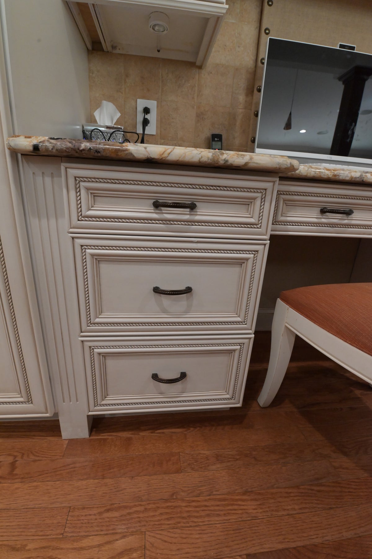 "The Chester" Traditional White Kitchen with Island, Desk Area & Appliances