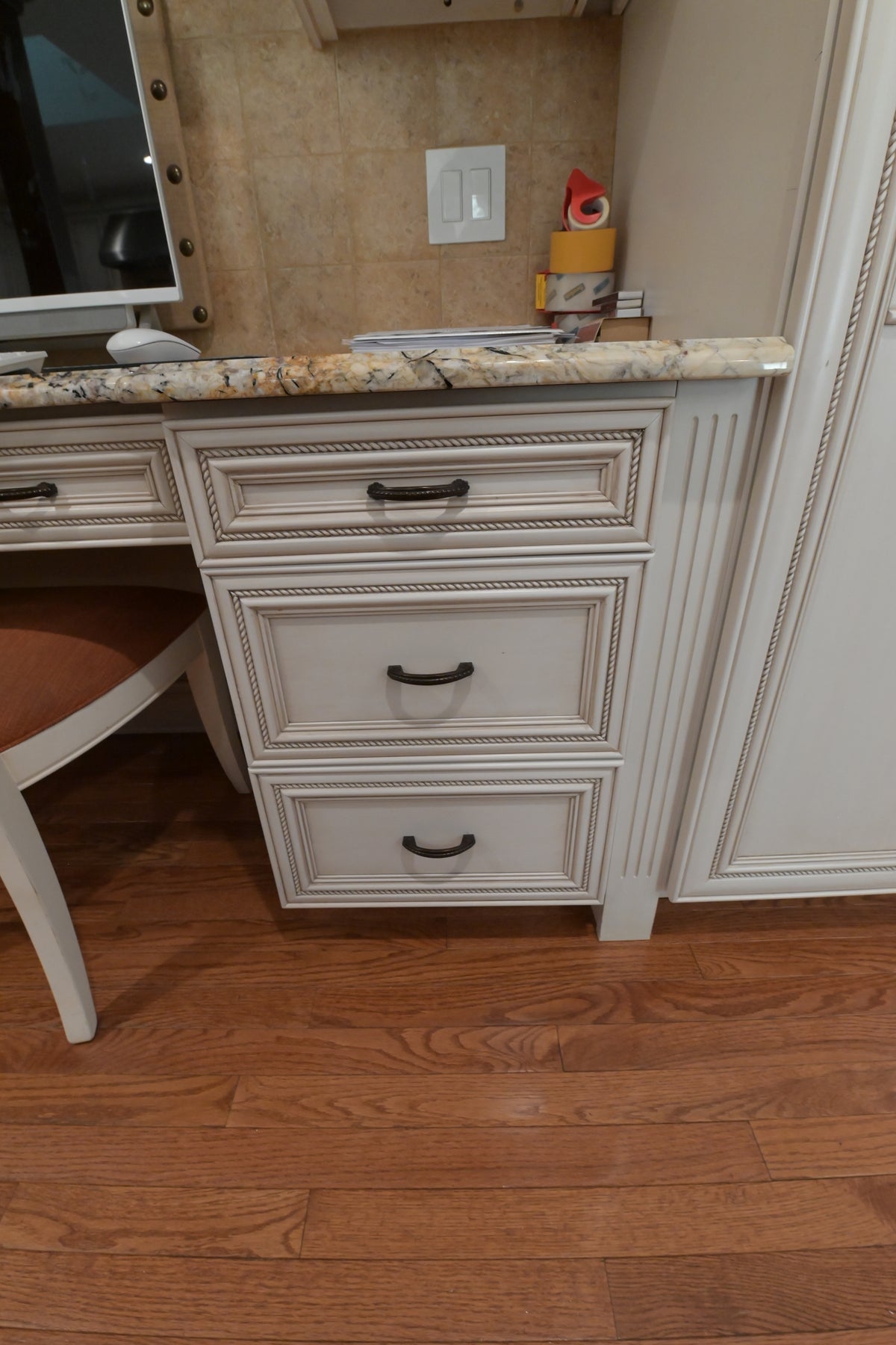 "The Chester" Traditional White Kitchen with Island, Desk Area & Appliances