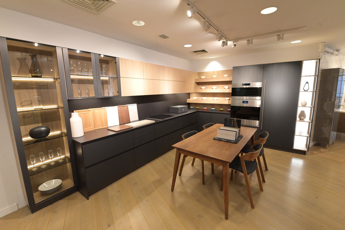 Hans Krug Modern Grey & Oak Veneer Kitchen Corner with Wolf Appliances