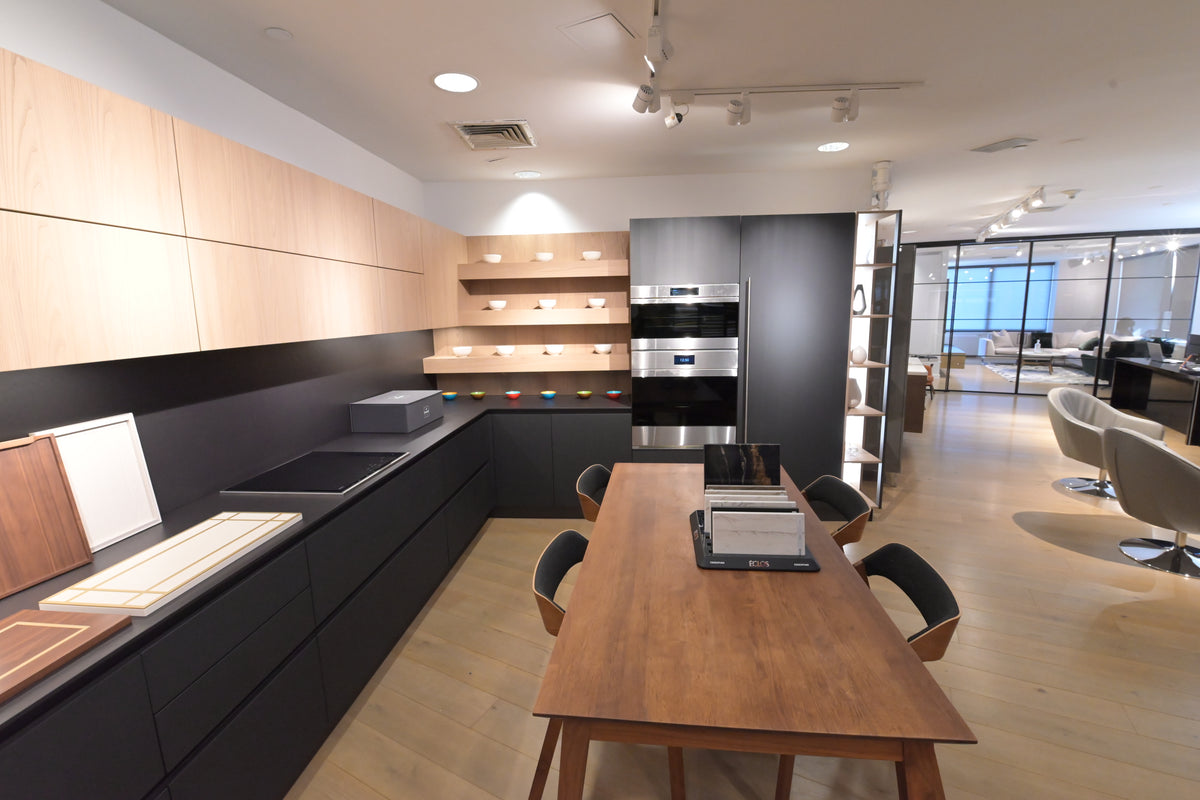 Hans Krug Modern Grey & Oak Veneer Kitchen Corner with Wolf Appliances