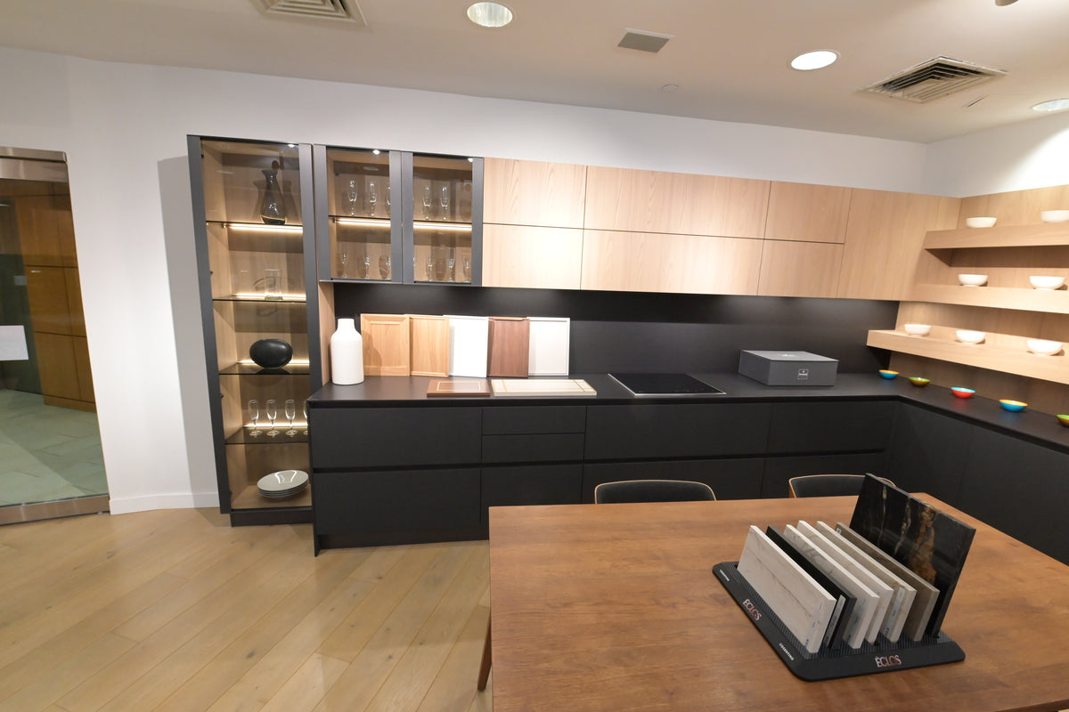Hans Krug Modern Grey & Oak Veneer Kitchen Corner with Wolf Appliances