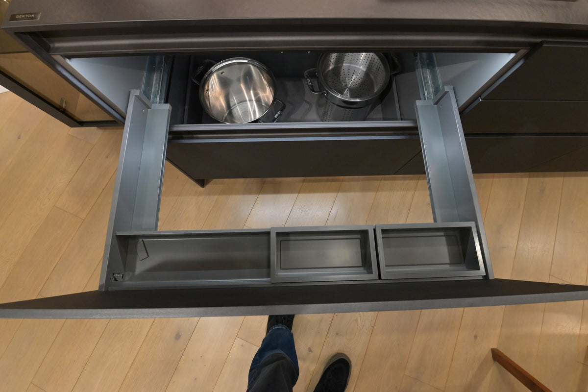 Hans Krug Modern Grey & Oak Veneer Kitchen Corner with Wolf Appliances