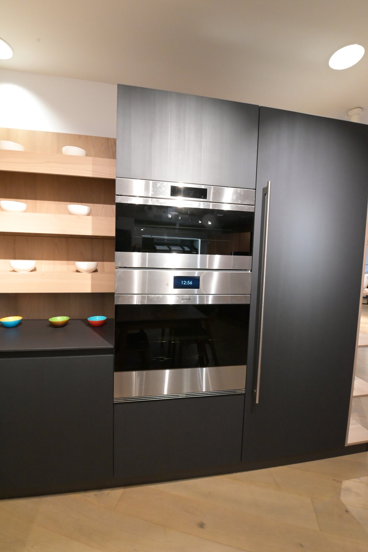 Hans Krug Modern Grey & Oak Veneer Kitchen Corner with Wolf Appliances
