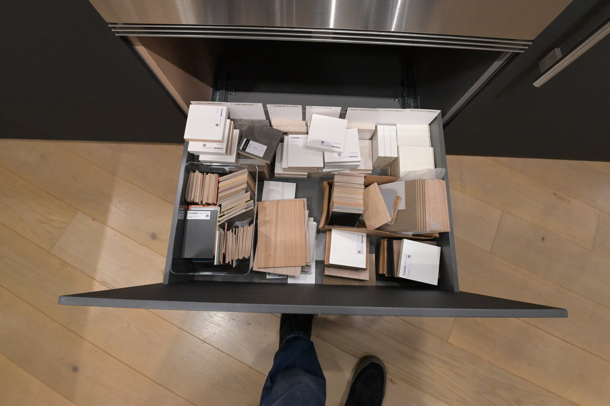Hans Krug Modern Grey & Oak Veneer Kitchen Corner with Wolf Appliances