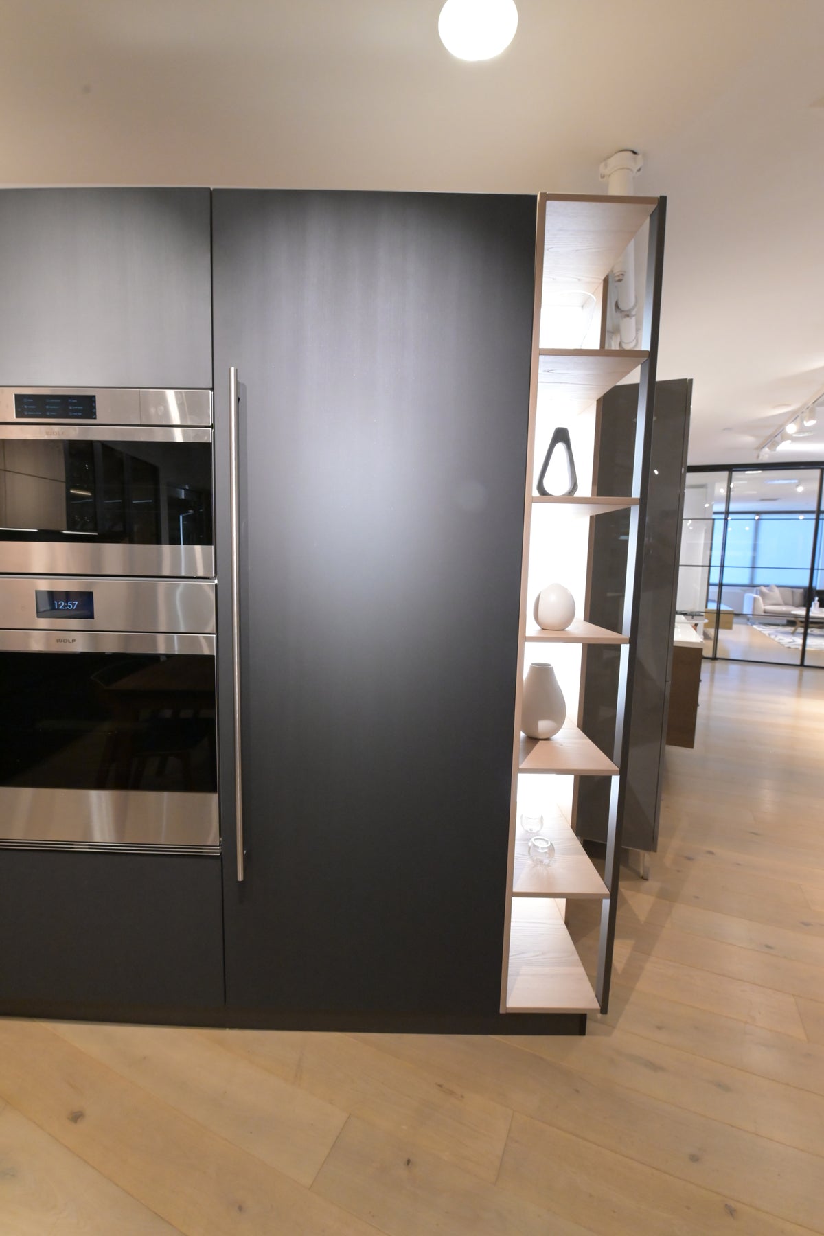 Hans Krug Modern Grey & Oak Veneer Kitchen Corner with Wolf Appliances