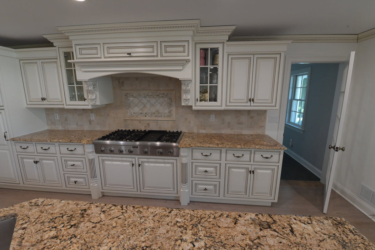 "The Montacute" Traditional Off White Kitchen with Wood Island & Appliances