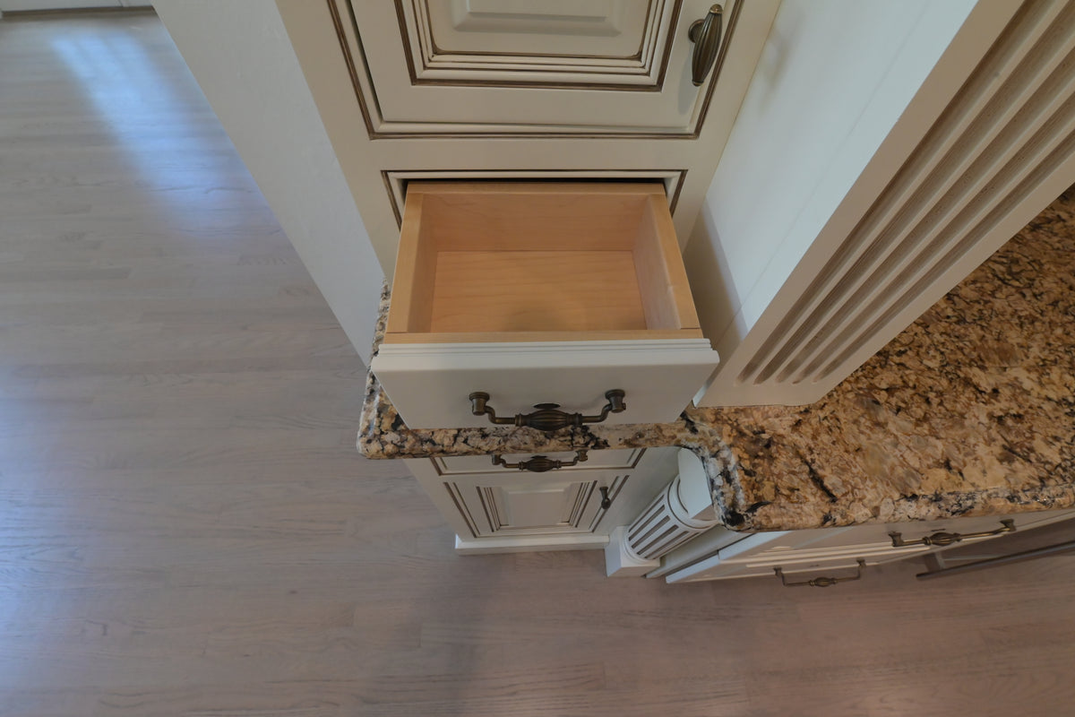"The Montacute" Traditional Off White Kitchen with Wood Island & Appliances