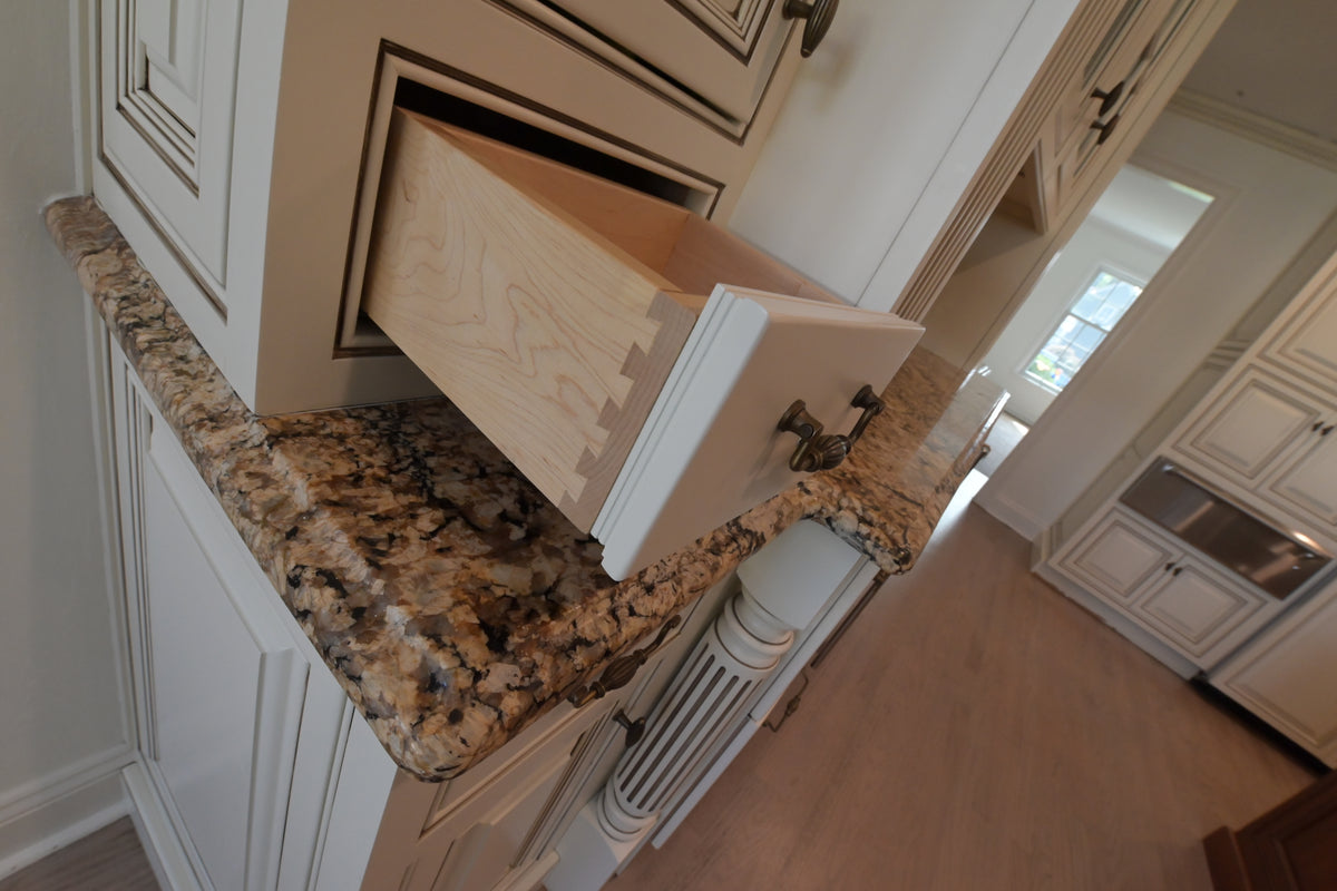 "The Montacute" Traditional Off White Kitchen with Wood Island & Appliances
