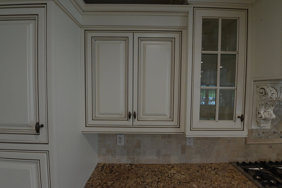 "The Montacute" Traditional Off White Kitchen with Wood Island & Appliances