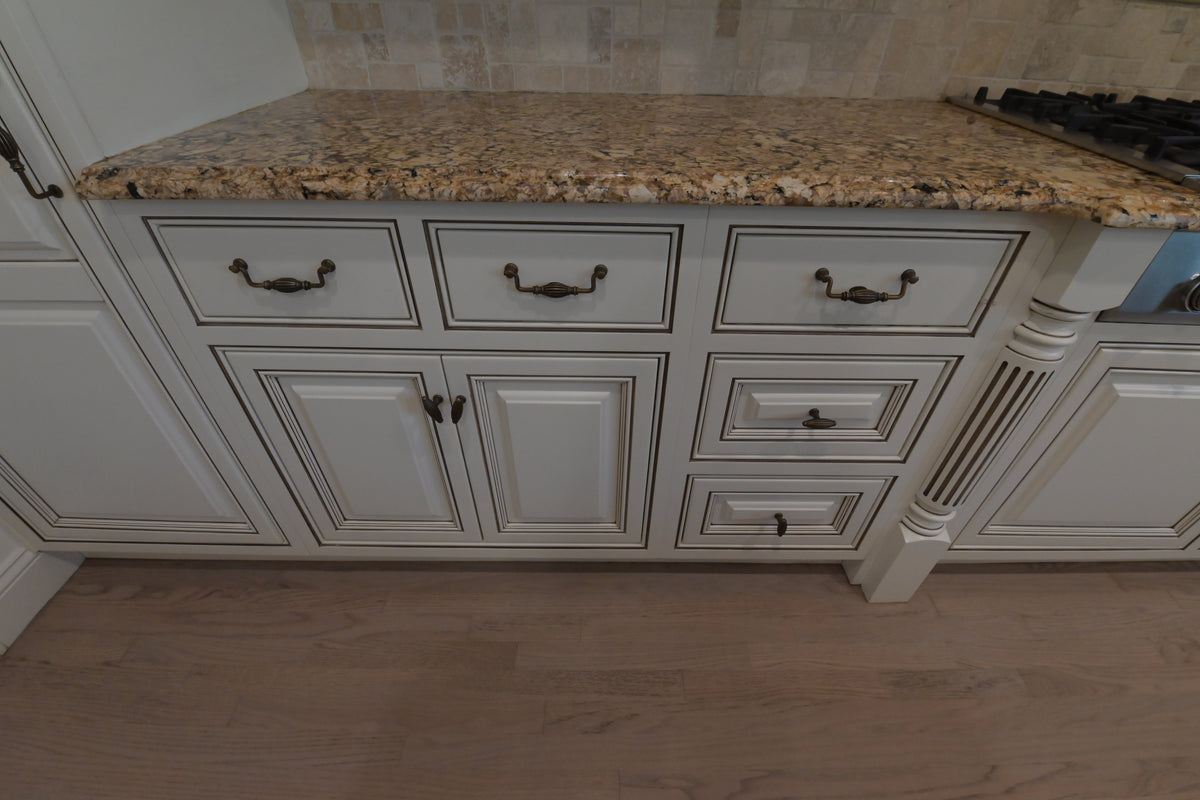 "The Montacute" Traditional Off White Kitchen with Wood Island & Appliances