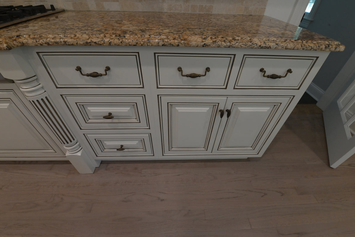 "The Montacute" Traditional Off White Kitchen with Wood Island & Appliances