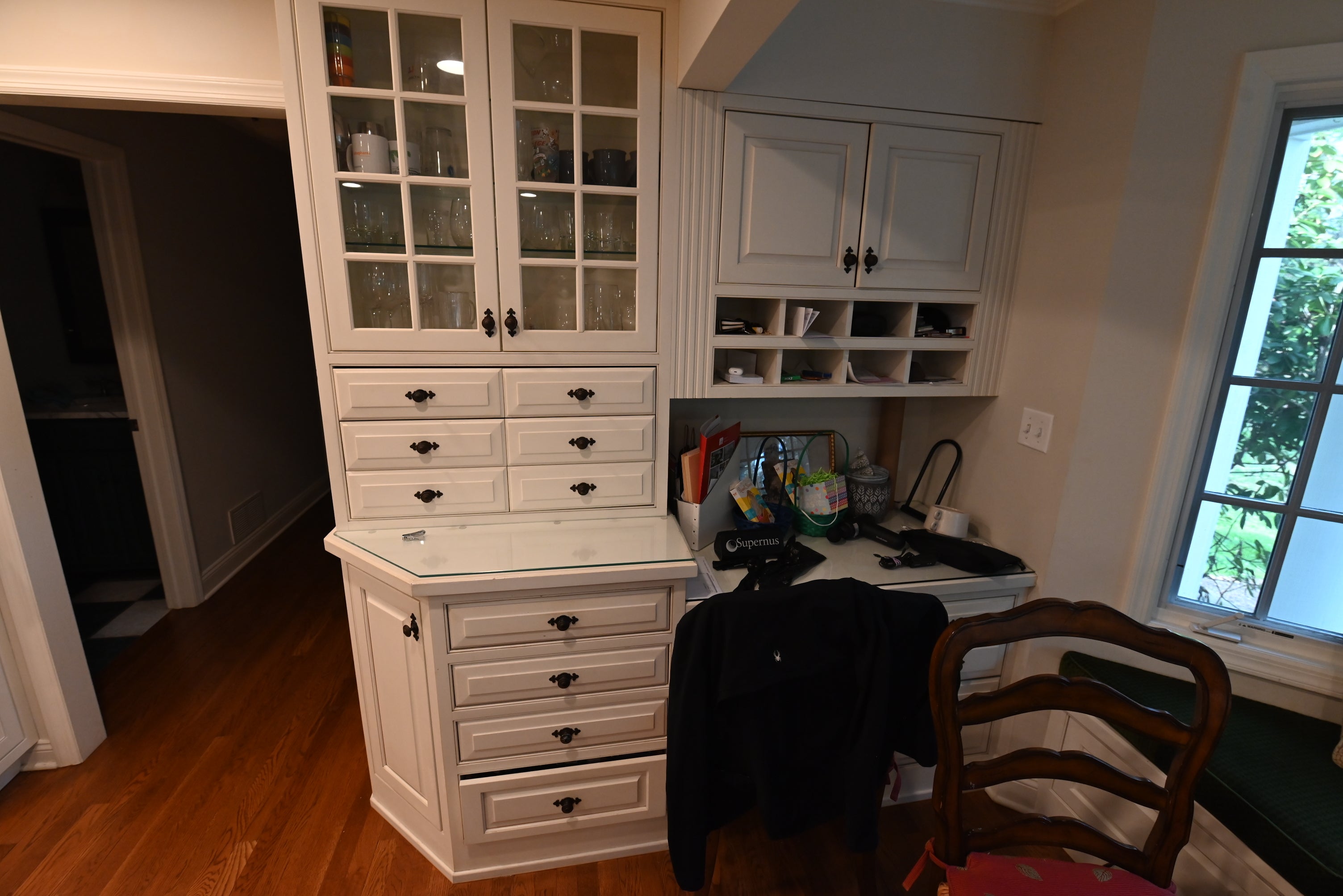 Plain & Fancy White Kitchen with Side Pantry & Appliances