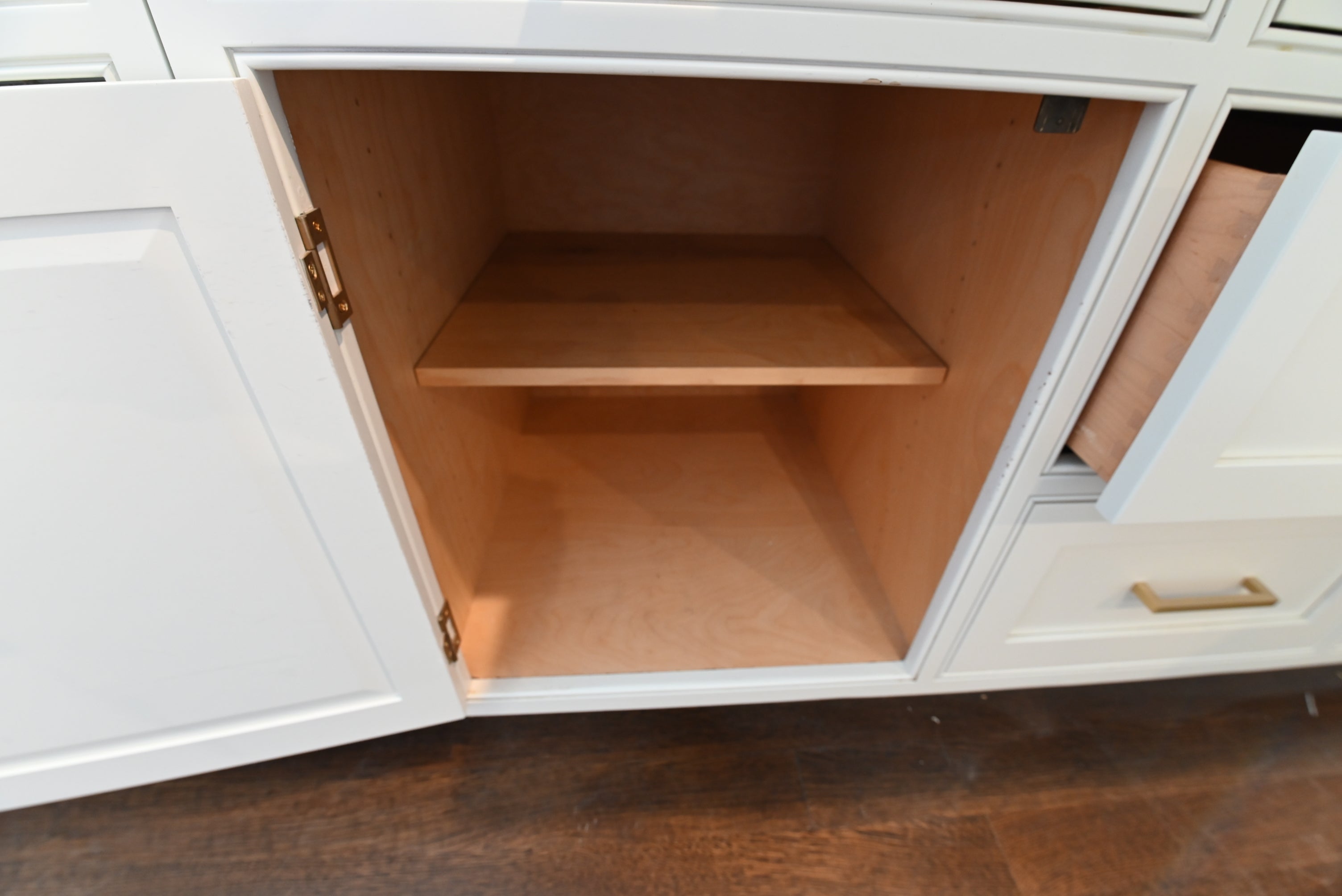 Prevo Transitional White Complete Kitchen Cabinets with Brown Wooden Island