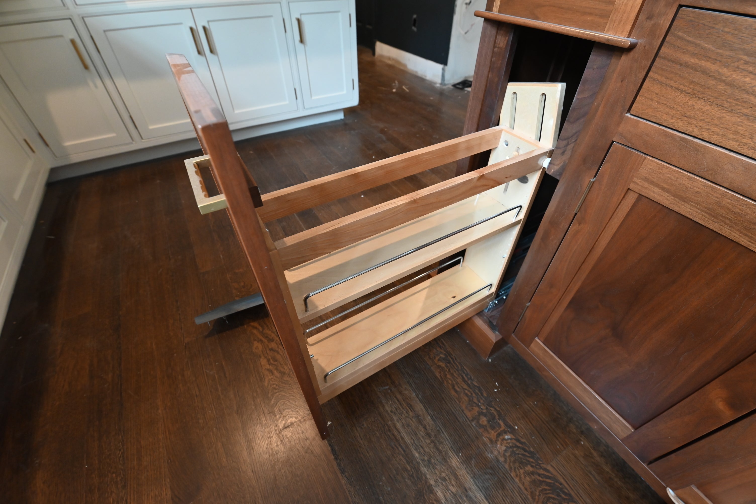 Prevo Transitional White Complete Kitchen Cabinets with Brown Wooden Island