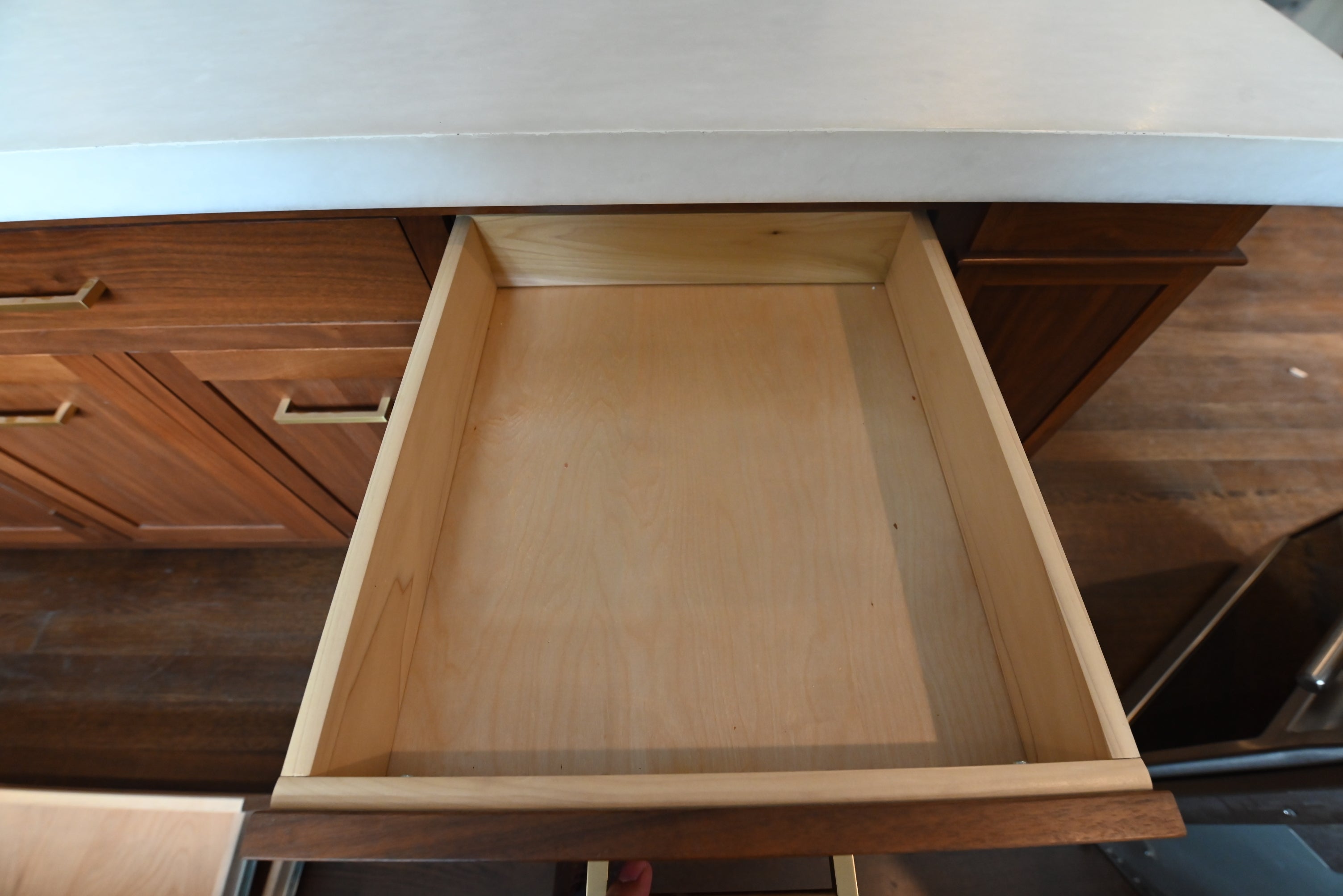 Prevo Transitional White Complete Kitchen Cabinets with Brown Wooden Island