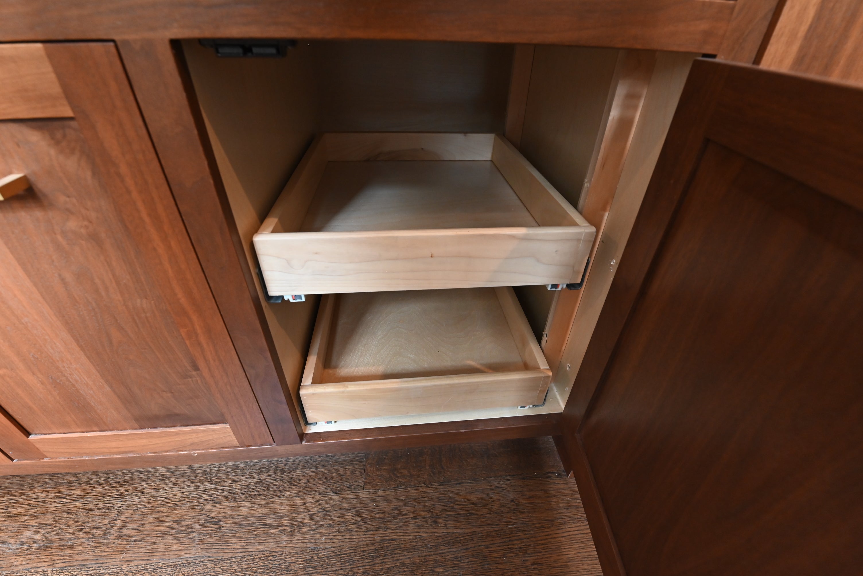 Prevo Transitional White Complete Kitchen Cabinets with Brown Wooden Island