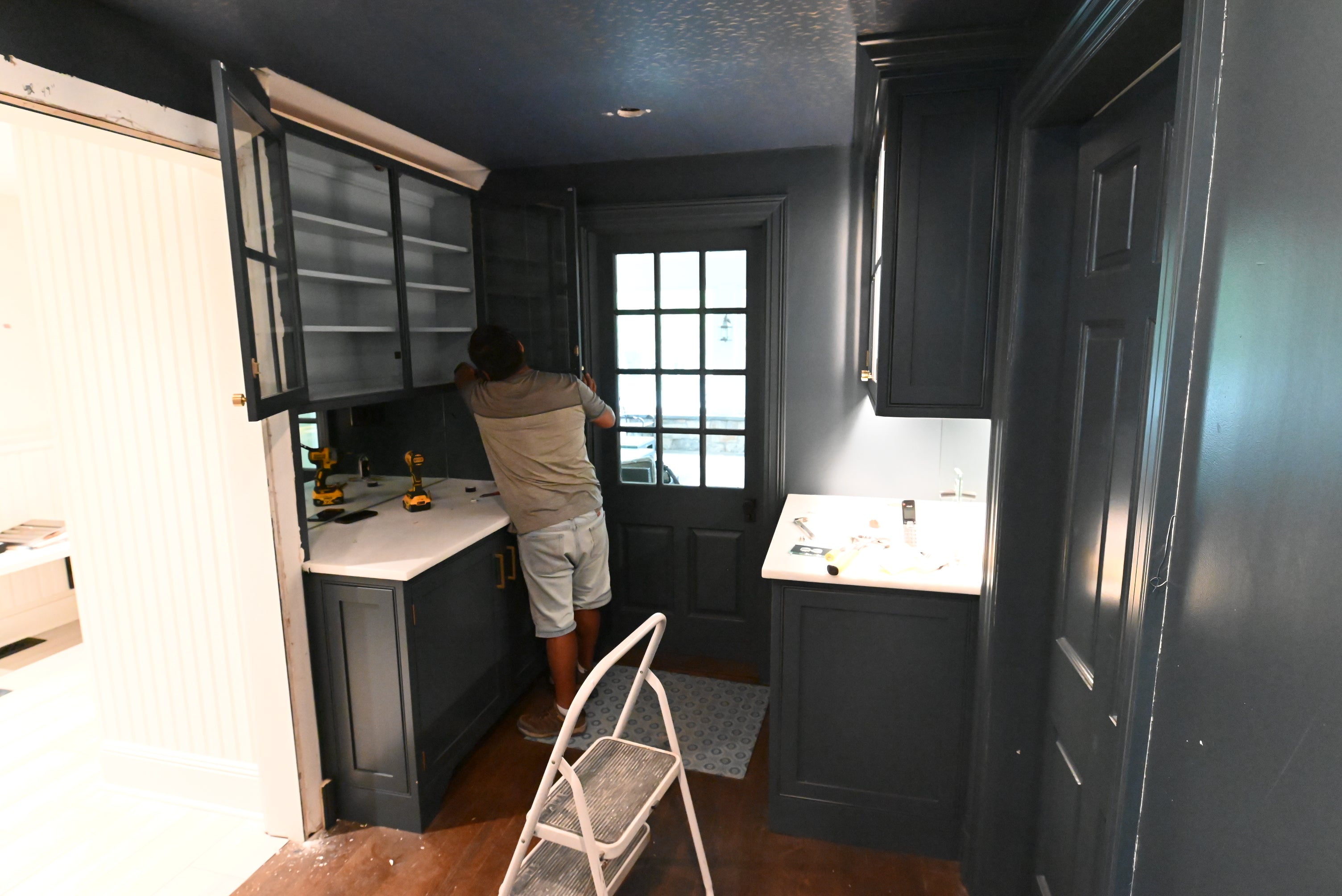Prevo Transitional Dark Blue Butler's Pantry