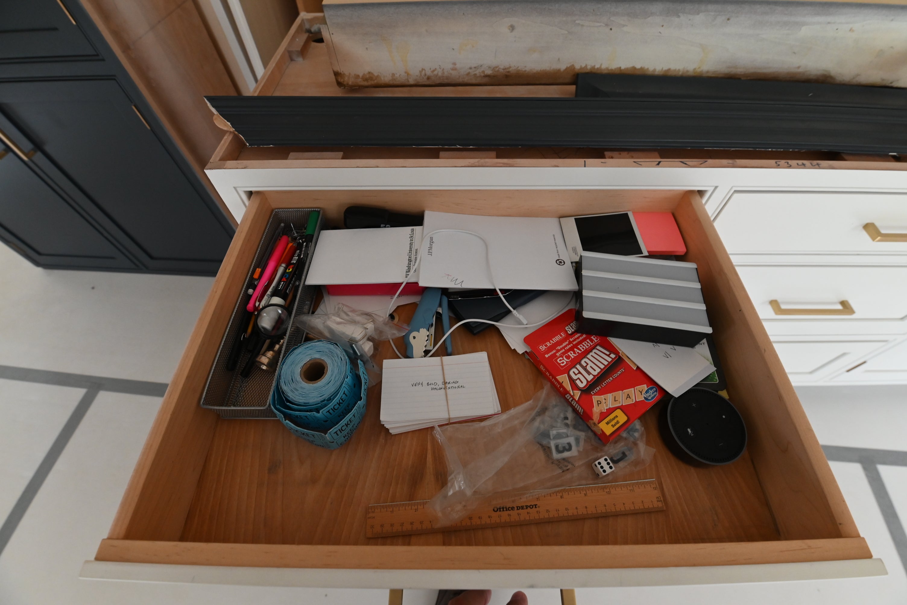 Prevo Transitional White Complete Kitchen Cabinets with Brown Wooden Island