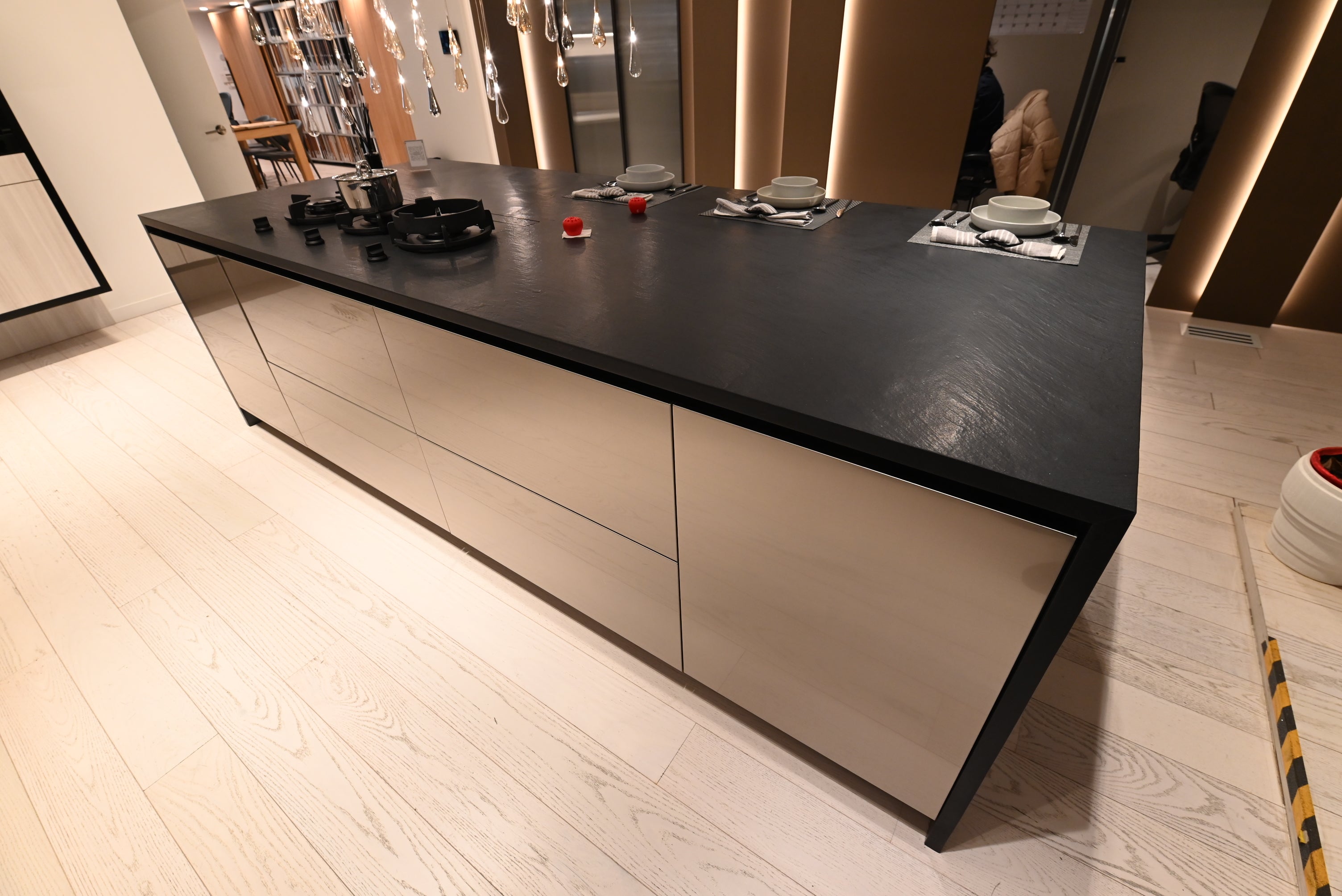 DOCA Modern Wood Veneer Black Kitchen with Island & Appliances