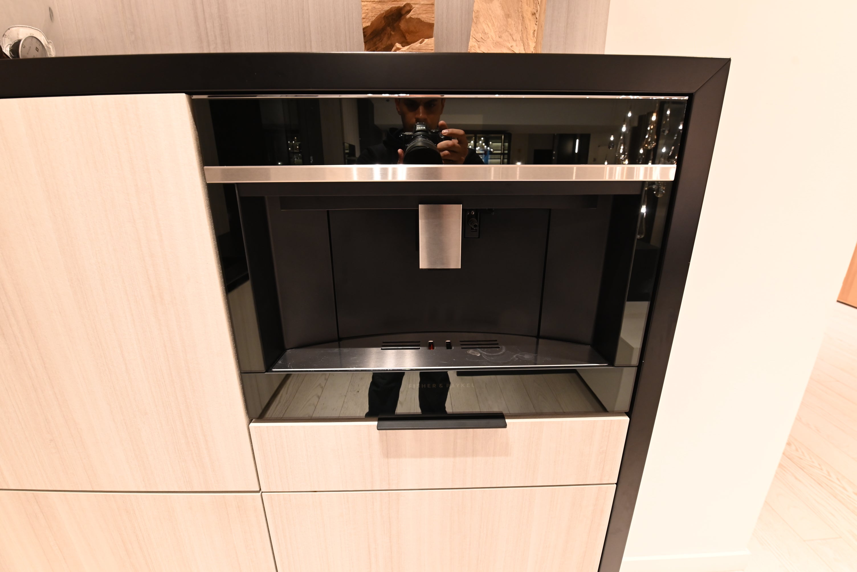 DOCA Modern Wood Veneer Black Kitchen with Island & Appliances