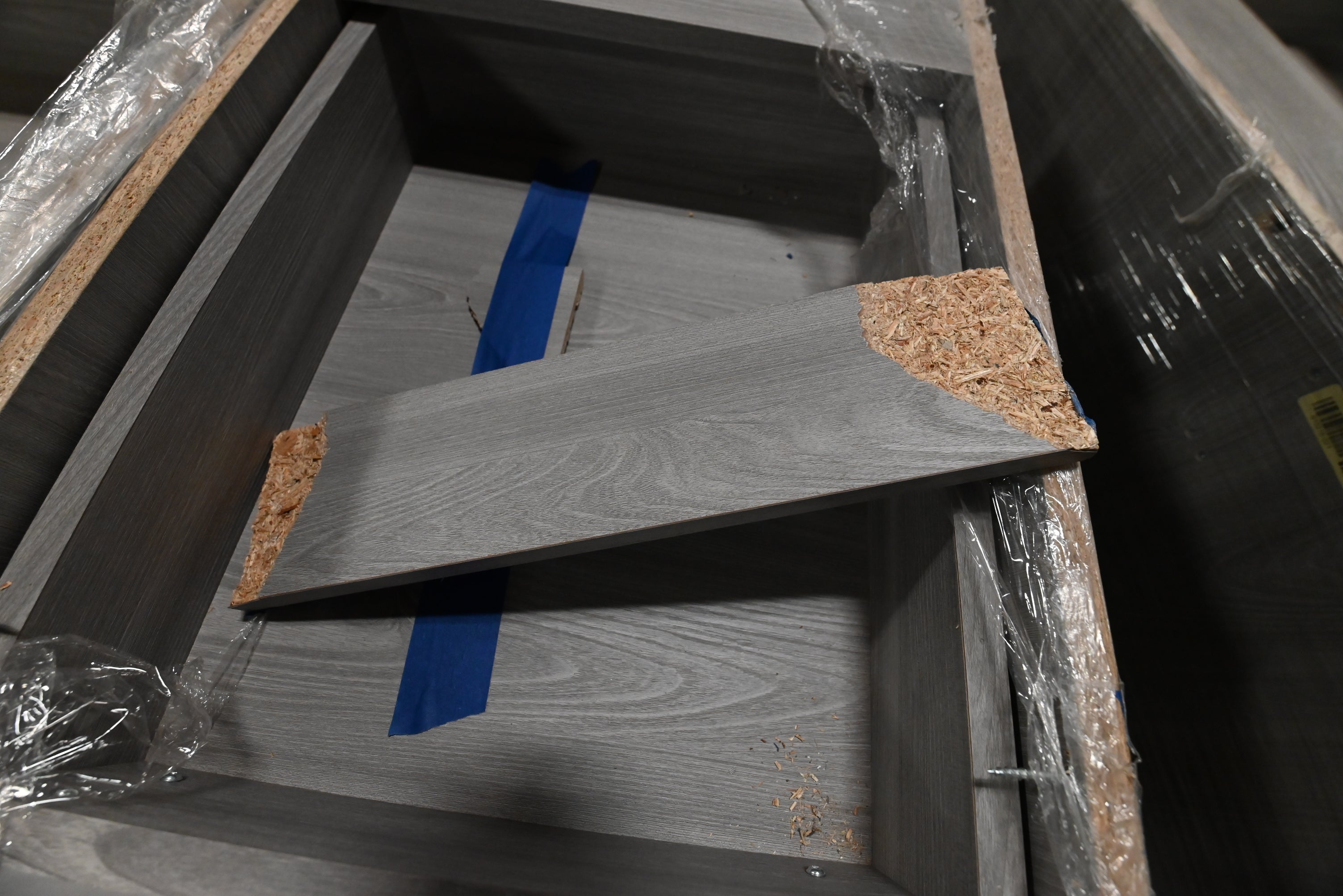 "The Strata" Modern White Textured Wood Kitchen with Island and Quartz Countertops