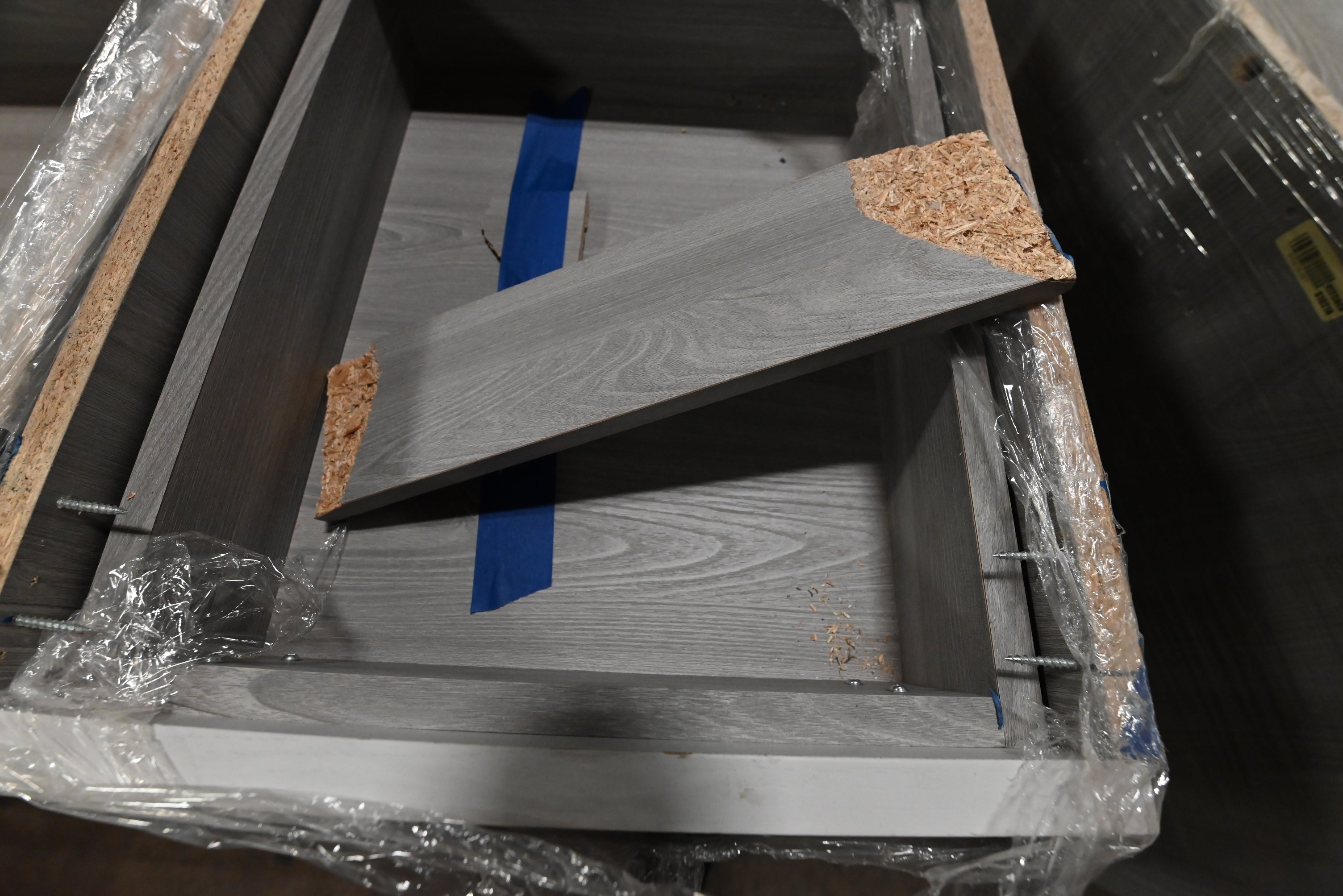 "The Strata" Modern White Textured Wood Kitchen with Island and Quartz Countertops