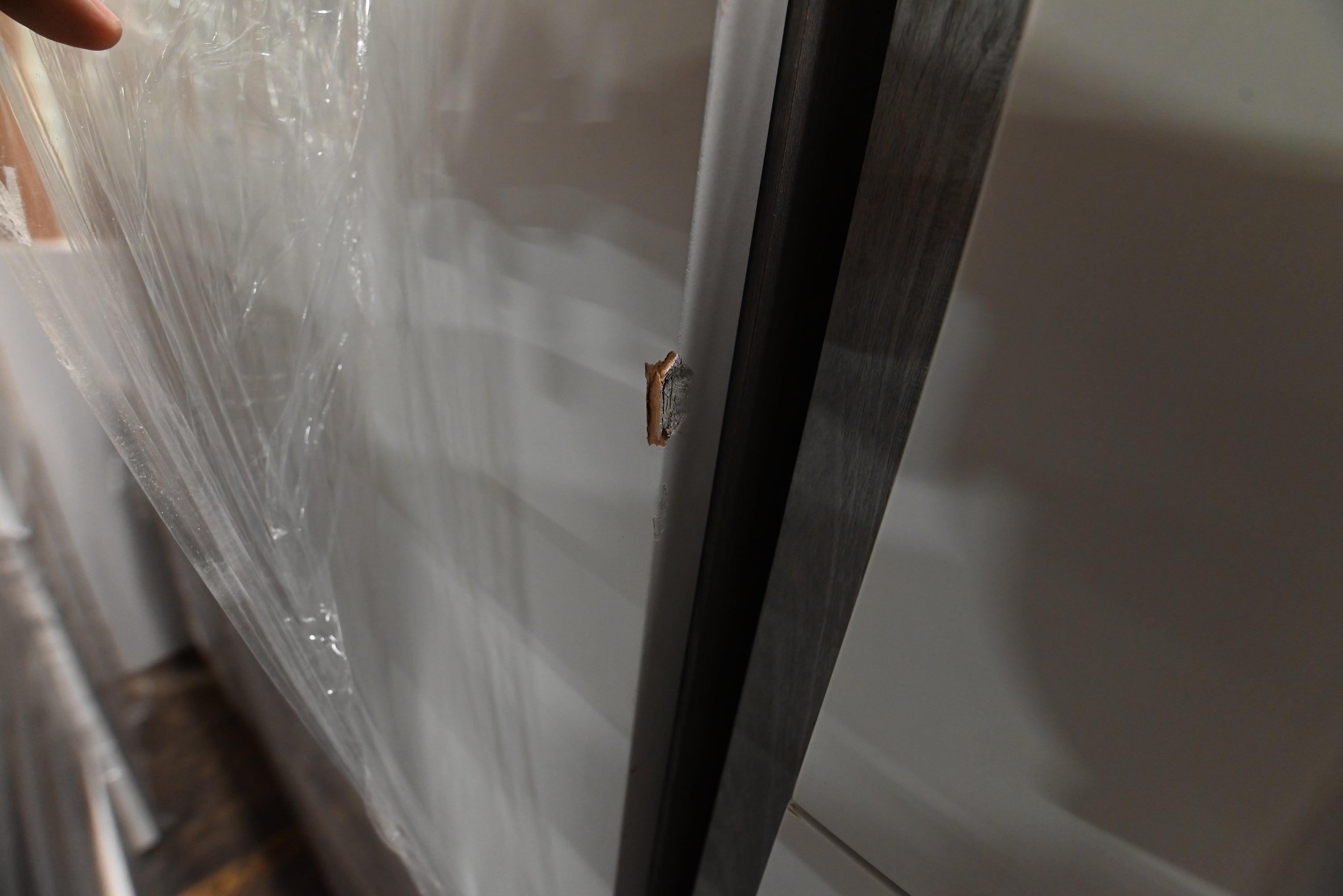 "The Strata" Modern White Textured Wood Kitchen with Island and Quartz Countertops