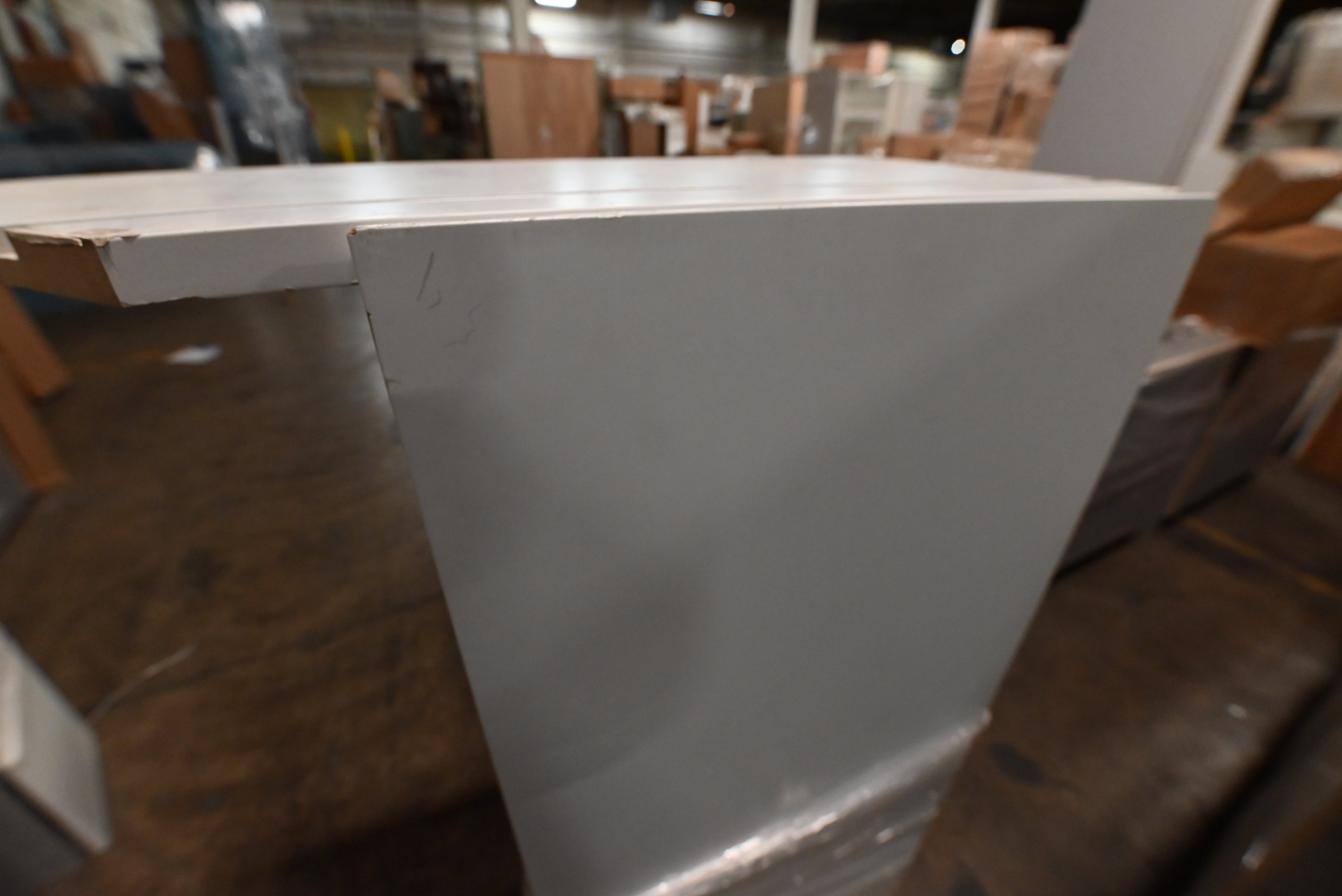 "The Strata" Modern White Textured Wood Kitchen with Island and Quartz Countertops