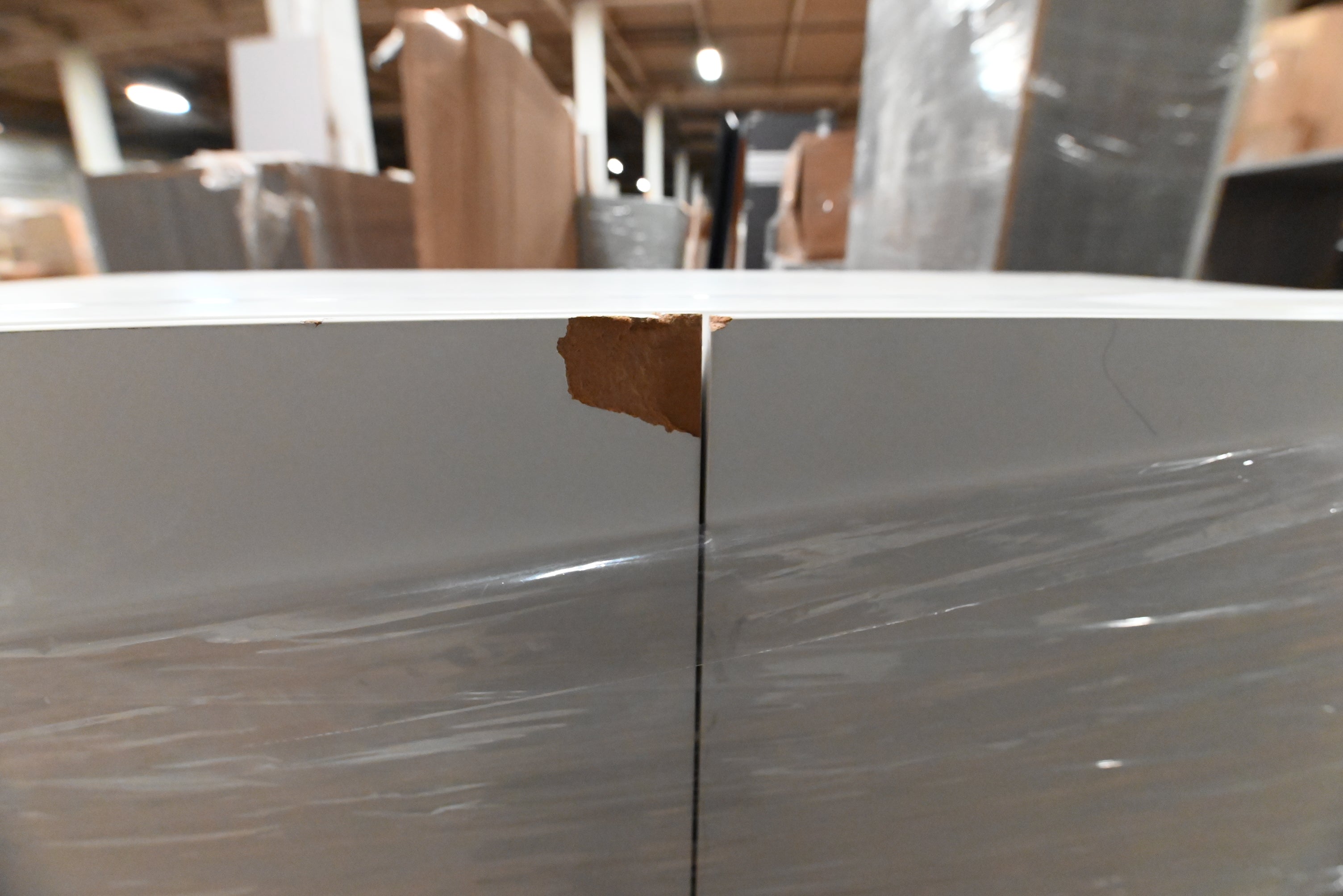 "The Strata" Modern White Textured Wood Kitchen with Island and Quartz Countertops