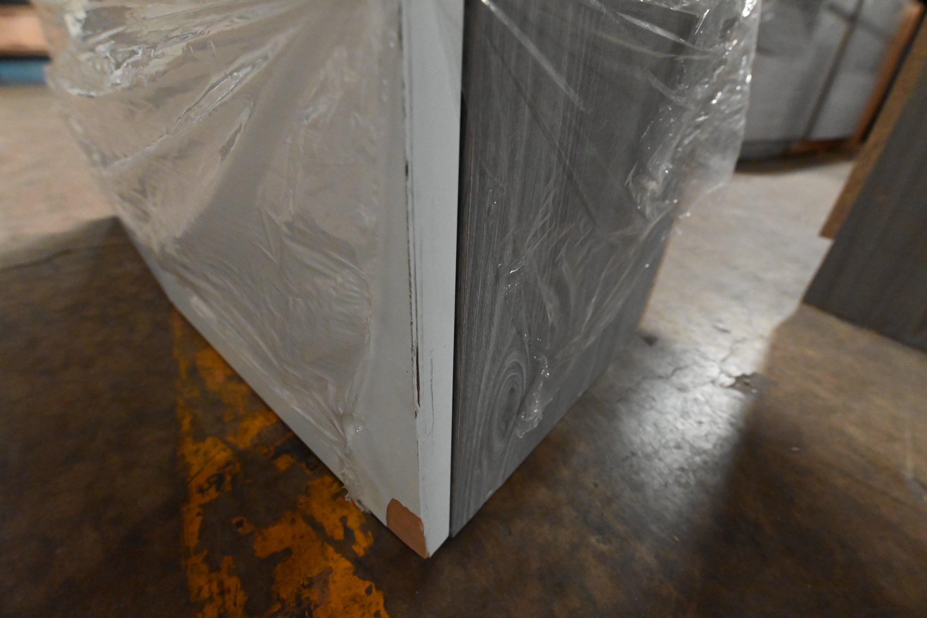 "The Strata" Modern White Textured Wood Kitchen with Island and Quartz Countertops