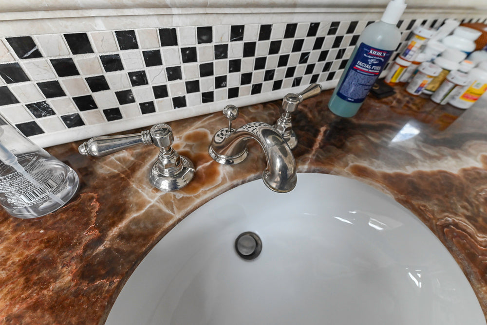 Dark Wooden Single Vanity with Sink and Faucet
