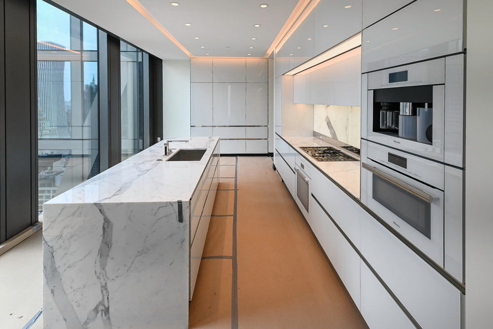 Modern White Pre-Owned Kitchen with Marble Island and Appliances