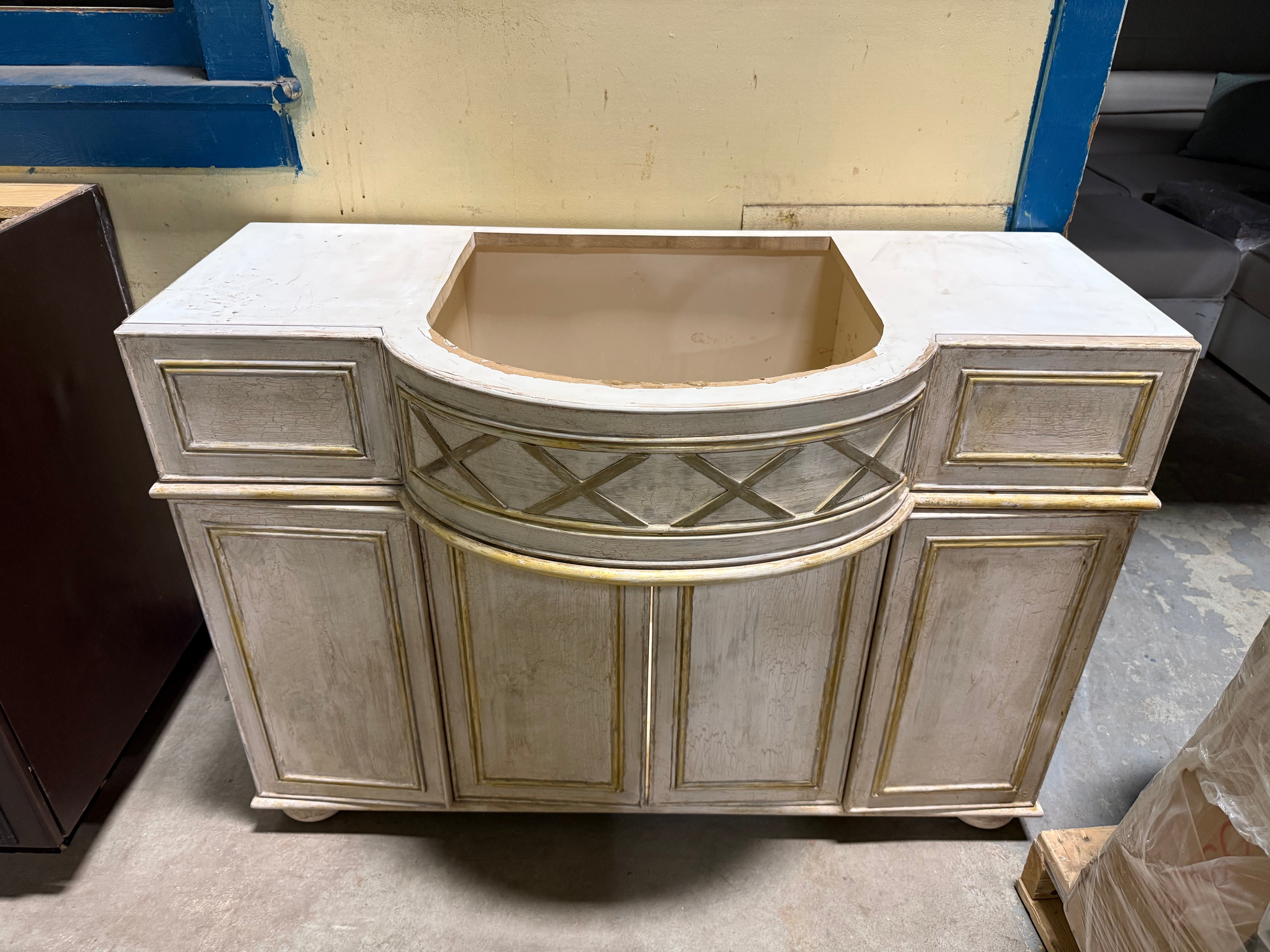 Traditional 46.5" White Washed Single Vanity Base - No Top, Sink or Faucet