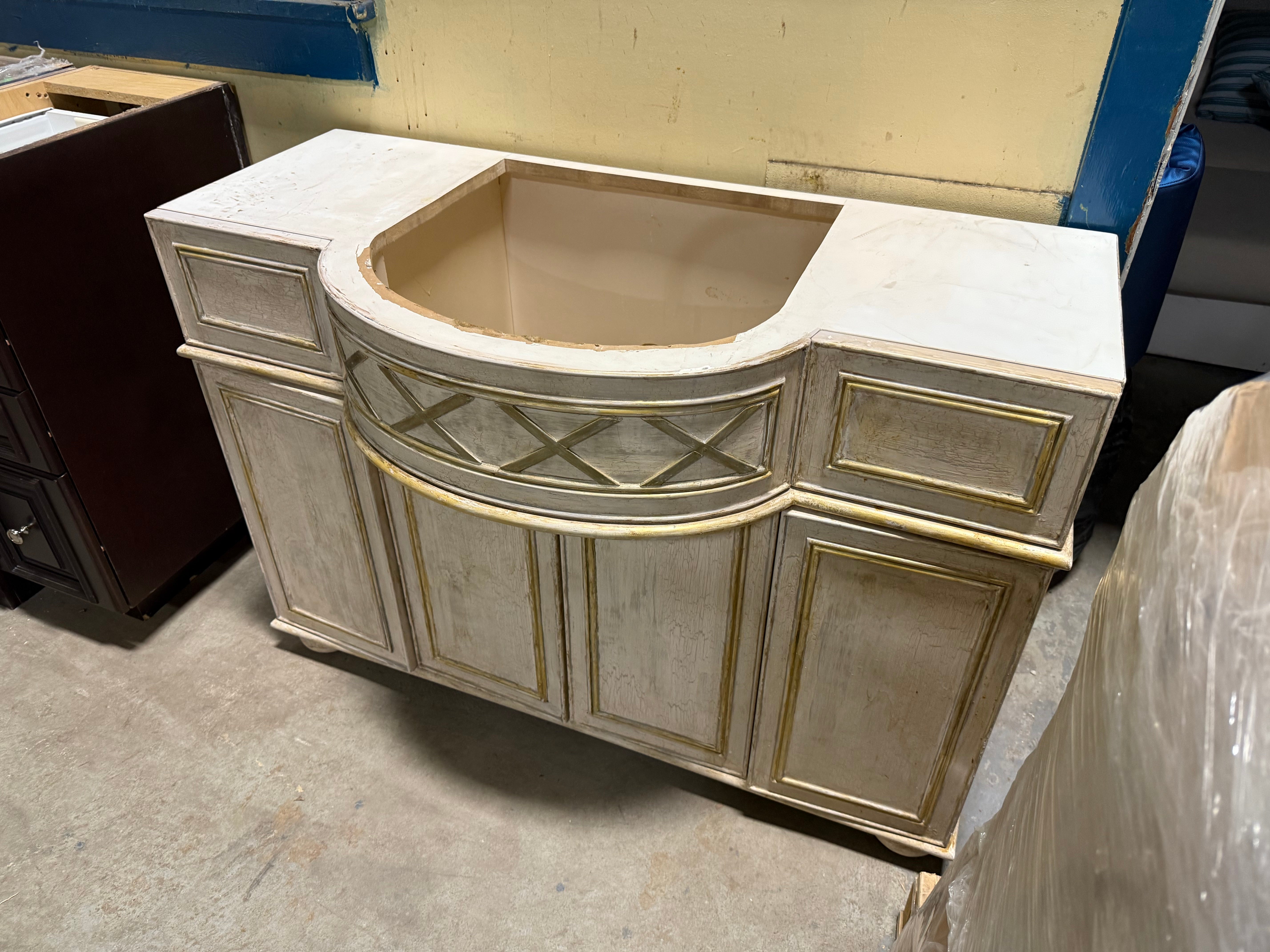 Traditional 46.5" White Washed Single Vanity Base - No Top, Sink or Faucet